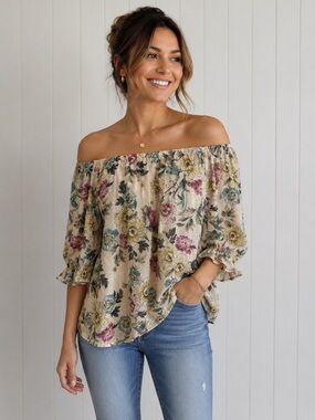 Torrid Floral Off-the-Shoulder Swiss Dot Blouse Romantic Sexy 1x